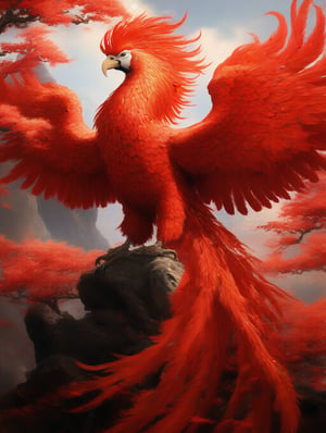 a majestic red chinese pheonix