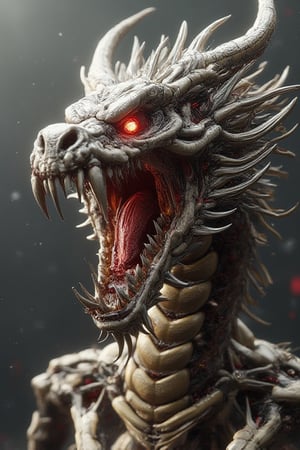 A horror skeleton dragon ,Phong shading, Gouraud shading, and Blinn-Phong shading, mirror reflections shading,Hyper detailed, Intricate details, intricate Sharp focus detailing, Ambient occlusion, Cycles 4D render, Octane render, V-Ray render, 4d Cry engine 7 (for real-time rendering), Unreal Engine 5.5 (optimized with backgrounds textures), 124k ultra HD resolution 