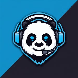 gaming logo design,  a panda bear wearing headphones on a blue and black background