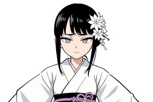 score_9, score_8_up, score_7, source_anime, anime screencap, BREAK,
 1girl, Ginnojomorifuyu Kezokaku, black hair, white kimono, hair flower, 


, ((white background, blank background)):1.3,
,