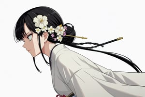 score_9, score_8_up, score_7, source_anime, anime screencap, BREAK,
 1girl, Ginnojomorifuyu Kezokaku, black hair, white kimono, hair flower, 

, ((white background, blank background)):1.3,
,