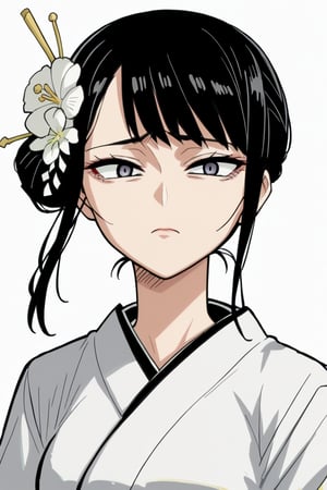 score_9, score_8_up, score_7, source_anime, anime screencap, BREAK,
 1girl, Ginnojomorifuyu Kezokaku, black hair, white kimono, hair flower, single bun,


, ((white background, blank background)):1.3,
,