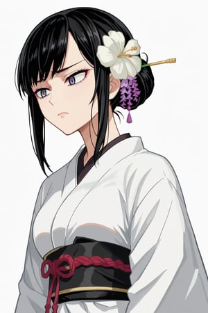 score_9, score_8_up, score_7, source_anime, anime screencap, BREAK,
 1girl, Ginnojomorifuyu Kezokaku, black hair, white kimono, hair flower, 

, ((white background, blank background)):1.3,
,