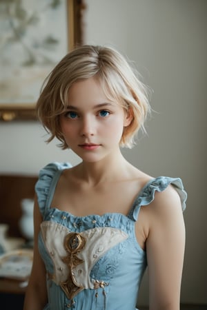 score_9, score_8_up, score_7_up, , cinematic , 1girl , , ,Realistic, HD, masterpiece, photography , , cute , light skin , Generate an image of a young woman with short blonde hair and bright blue eyes. Dressed in fantasy attire. In a fatansy setting.