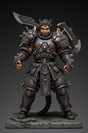 A highly detailed PVC figure of a personified dog general, radiating loyalty and strength. The general is clad in sturdy, practical armor that speaks to his no-nonsense approach to battle, designed with a rough, rugged texture that conveys both durability and reliability. The armor is functional rather than flashy, yet it carries an undeniable sense of authority, reinforcing his role as a steadfast protector.
In his powerful hands, he grips an enormous battle axe, a 'Heaven-Splitting Axe' with a heavy, brutal design. The axe’s thick, broad blade is etched with ancient symbols of protection, and its sheer size suggests incredible destructive power. Despite the weapon's immense weight, he wields it with ease, a testament to his unmatched strength and dedication. His posture is solid and grounded, exuding calm confidence, while his expression is one of unwavering loyalty and resolve, showing that he is ready to defend those he serves at any cost.
The general’s face is simple, yet his eyes reflect the depth of his loyalty, hinting at a character that values duty and honor above all else. His entire demeanor is that of a true guardian—quiet, dependable, and unstoppable in the face of danger. The PVC material accentuates the rough texture of his armor and the sharp, imposing lines of his massive axe, while the subtle details of his expression convey both strength and gentleness. His presence as an unwavering protector is palpable, making him the embodiment of loyalty and guardianship. a 3D rendering of a figurine, Fantasy detailers, RPG Style