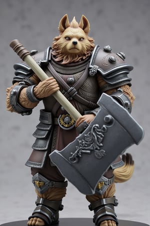 A highly detailed PVC figure of a personified dog general, radiating loyalty and strength. The general is clad in sturdy, practical armor that speaks to his no-nonsense approach to battle, designed with a rough, rugged texture that conveys both durability and reliability. The armor is functional rather than flashy, yet it carries an undeniable sense of authority, reinforcing his role as a steadfast protector.
In his powerful hands, he grips an enormous battle axe, a 'Heaven-Splitting Axe' with a heavy, brutal design. The axe’s thick, broad blade is etched with ancient symbols of protection, and its sheer size suggests incredible destructive power. Despite the weapon's immense weight, he wields it with ease, a testament to his unmatched strength and dedication. His posture is solid and grounded, exuding calm confidence, while his expression is one of unwavering loyalty and resolve, showing that he is ready to defend those he serves at any cost.
The general’s face is simple, yet his eyes reflect the depth of his loyalty, hinting at a character that values duty and honor above all else. His entire demeanor is that of a true guardian—quiet, dependable, and unstoppable in the face of danger. The PVC material accentuates the rough texture of his armor and the sharp, imposing lines of his massive axe, while the subtle details of his expression convey both strength and gentleness. His presence as an unwavering protector is palpable, making him the embodiment of loyalty and guardianship. a 3D rendering of a figurine, Fantasy detailers, RPG Style