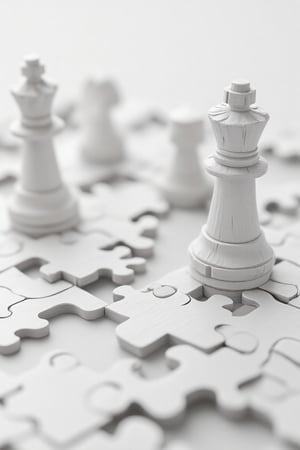 3d white chess pieces lying on the floor, white background, 3d render, 4k, ultra realistic,JigsawPuzzle,WoodCraft,cinematic dramatic color style