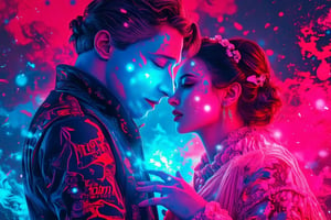 a illustration in the style of christoph nieman, showing to people getting married,NeonDystopia,cinematic dramatic color style