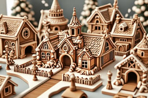 Masterpiece, Top Quality, High Resolution,Miniature Miniature model of A city built entirely of gingerbread and candy, with lollipop lampposts and candy cane railings, detailed model toys with a sense of reality, beautiful art UHD 8K, ultra-detailed miniature models,Whimsy Delight,WoodCraft