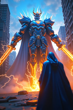 Main subject: A holographic summoner with flowing energy robes, conjuring a massive Odin.
Action: Odin executing a lightning-fast slash through a tech-dominated urban wasteland at dusk.
Scene captured: From a dynamic close-up, highlighting the raw energy pulsing from Odin’s sword.
Lighting: Pulsing neon lights from the cityscape reflect off Odin’s armor, with sparks enhancing the sharpness of the slash.
Background: A ruined futuristic city with towering skyscrapers, all blurred to emphasize the intensity of the motion.
Sky: The dusky sky, streaked with electric blue, enhances the epic, cyber-dystopian atmosphere.

(1.6-1) d S = δ Q rev T::[0.8] Odin::[0.2] Summoner --s dark_futuristic_dystopian

magic, wireframe, volcanicsword