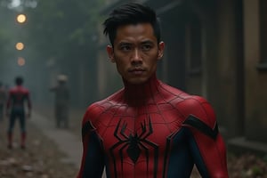 a handomse malay man mix with Spiderman in dark universe
