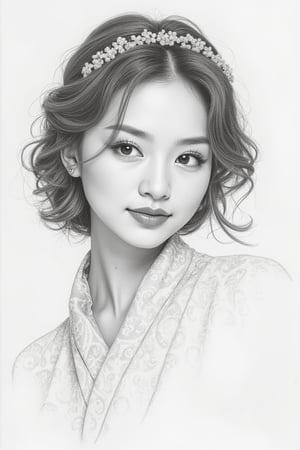 A beautiful oriental woman with a round face,

sketch portrait,
pencil drawing