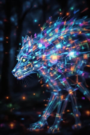 X-Ray Skeleton with Prismatic Aura and Wolf Spirit prowling through a mystical neon forest at twilight. The scene is captured from a mid-distance, wide-angle shot, highlighting the fusion of the skeleton's glowing bones, the prismatic colors swirling around it, and the ethereal wolf spirit moving alongside. Soft, ethereal lighting creates refracted rainbow-like effects on the skeleton’s surface, with a faint glow emphasizing the wolf's spectral form as it blends into the surroundings. The background features towering trees with bioluminescent flora and neon mist, all blurred to accentuate the fluid, spectral movement. The twilight sky, filled with distant stars, enhances the mystical and futuristic atmosphere.
(1.6-1) d S = δ Q rev T::0.8 X-Ray Skeleton::0.8 Prism Aura::0.8 Wolf Spirit --s 50,XRayVision,SkeletonSpectrum,10xRFBoost,PrismKaleidoscope