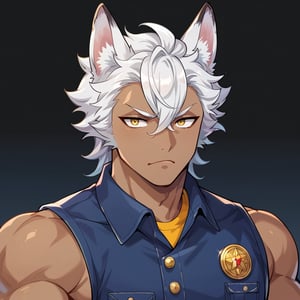 score_9, score_8_up, score_7_up, score_6_up, score_5_up,score_4_up,source_anime,BREAK,,jack howl,wolf tail,white hair,wolf ears,yellow eyes,dark-skinned male,muscular male, only Jack, vest,hair between eyes, Expressiveh, beautiful face, hot guy, masterpiece, best quality, best aesthetics, perfect anatomy, perfect proportions, athetic guy, perfect face,, high resolution, good colors, bright skin, good shading,