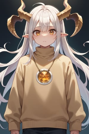 score_9, score_8_up, score_7_up,source_anime,BREAK, Neuvillette,young male, tall male,Long Hair, White Hair, golden Eyes, Pointy Ears, light brown sweater, pale_skin , dragon horns, multiple horns