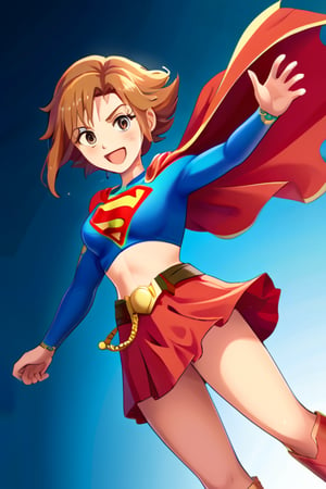 Nishijima Kai, with his confident and charismatic demeanor, brings a unique twist to the classic Supergirl costume. The vibrant blue top, emblazoned with the bold red and yellow 'S' emblem, contrasts against his strong frame and adds an unexpected touch of flair. His short, stylishly spiked hair adds a playful edge, while the red cape flows behind him, adding movement and a heroic aura. The red skirt is replaced with red pants to suit his style, and the knee-high red boots ground the look, giving him an athletic, powerful presence.

With his usual charming smile and fearless stance, Kai embodies the heroic essence of Supergirl while adding his own confidence and flair to the role. The costume emphasizes his strength and optimism, making him look every bit the part of a protector. This transformation highlights his determination and charisma, showing that he’s ready to tackle challenges head-on, blending strength and charm to inspire those around him.