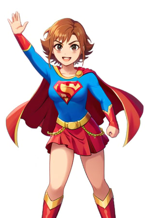 Nishijima Kai, with his confident and charismatic demeanor, brings a unique twist to the classic Supergirl costume. The vibrant blue top, emblazoned with the bold red and yellow 'S' emblem, contrasts against his strong frame and adds an unexpected touch of flair. His short, stylishly spiked hair adds a playful edge, while the red cape flows behind him, adding movement and a heroic aura. The red skirt is replaced with red pants to suit his style, and the knee-high red boots ground the look, giving him an athletic, powerful presence.

With his usual charming smile and fearless stance, Kai embodies the heroic essence of Supergirl while adding his own confidence and flair to the role. The costume emphasizes his strength and optimism, making him look every bit the part of a protector. This transformation highlights his determination and charisma, showing that he’s ready to tackle challenges head-on, blending strength and charm to inspire those around him.