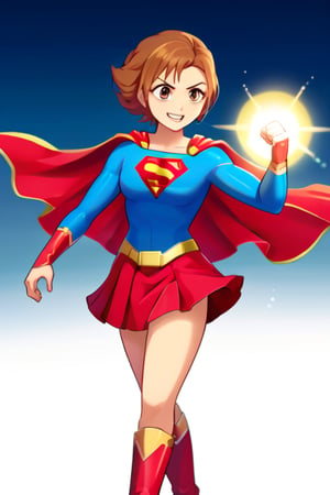 Nishijima Kai, with his confident and charismatic demeanor, brings a unique twist to the classic Supergirl costume. The vibrant blue top, emblazoned with the bold red and yellow 'S' emblem, contrasts against his strong frame and adds an unexpected touch of flair. His short, stylishly spiked hair adds a playful edge, while the red cape flows behind him, adding movement and a heroic aura. The red skirt is replaced with red pants to suit his style, and the knee-high red boots ground the look, giving him an athletic, powerful presence.

With his usual charming smile and fearless stance, Kai embodies the heroic essence of Supergirl while adding his own confidence and flair to the role. The costume emphasizes his strength and optimism, making him look every bit the part of a protector. This transformation highlights his determination and charisma, showing that he’s ready to tackle challenges head-on, blending strength and charm to inspire those around him.