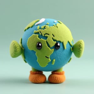 tiny cute 3D felt fiber toy earth, made from Felt fibers, a 3D render, trending on cgsociety, rendered in maya, rendered in cinema4d, made of yarn, square image