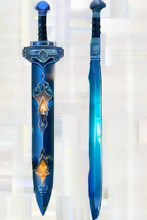 a majestic magnificent sword  Of an iridescent blue color, with intricate designs engraved on the blade, among which are some flames that run through the sword, separating the edge from the rest of the blade. The blade was covered by a blue sheath (the blue that Saphira had on the scales on her rump), a shiny leaf-shaped piece of steel decorated the tip of the sheath. The handle had a handle and a half and was made of hard, dark wood, the knob was made up of a large sapphire held by four polished steel ribs.

