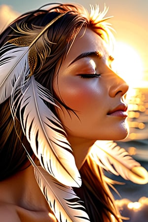 God, feather, closing eyes, paradise, shine, sun