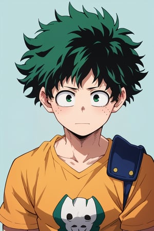 score_9, score_8_up, score_7_up, score_6_up, score_5_up, score_4_up, source_anime, BREAK, 1boy, male focus, izuku_midoriya, green hair, green eyes, simple background, short hair