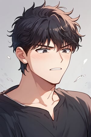 score_9, score_8_up, score_7_up, score_6_up, score_5_up, score_4_up, source_anime, BREAK, 1boy, male focus, han yoohyun, black hair, black eyes, simple background,messy hair