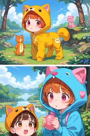 score_9, score_8_up, score_7_up, score_6_up, 

loli,child girl, onesie

strong,comic, ,comic_page,comic_page,comic ,comic_page,comic,

A girl wearing a unicorn onesie and a boy wearing a dinosaur onesie looking for the perfect monster,  beautiful peaceful woods
looking in the bushes, looking by the lake, finding a cute monster with lots of spikes, holding a pet rock