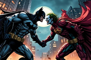 a detailed comic, Fight between, batman and Jocker