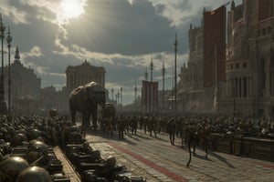 Ankovat, Campuchia, city at day, sunny, haze, war elephant , armor, walking