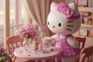 3DChibiHelloKitty is relaxing in a cozy cafe while being absorbed in the fragrant smell of the coffee in front of her.,3Dmorningcoffee,PrismKaleidoscope