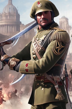 19th century soldier with sword and South American commander's uniform,Blitz,davincitech