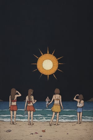 (score_9, score_8_up:1.2), photo, source_anime, cowboy shot, beach, the sun, multiple girls, side by side