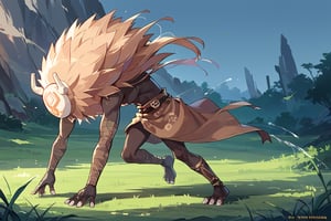 score_9,score_8_up,score_7_up,source_anime,high quality, masterpiece,very long shot,a hillichurl walking lonely in the grassy wilderness,side view,large_scale,detailed_background,motion lines,