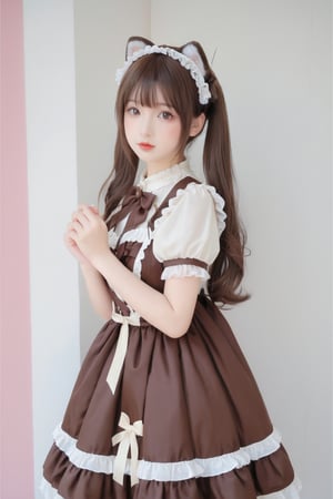 1 girl,cute,brown hair,twintail,super maket background,lolita dress