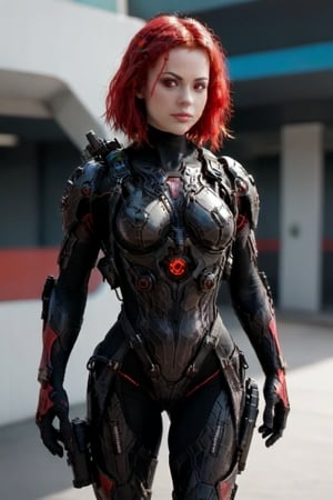 exosuit,futuristic,tactical gear,mythology, red eyes, red hair, armor