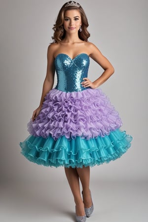 Sequin lavender and teal Blue Pettiskirt prom dress 