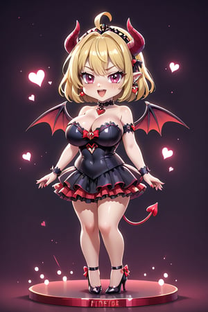 Busty Winged Blonde Succubus wearing pettiskirt dress and heels,Chibi