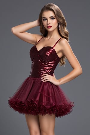 Sequin Maroon Pettiskirt prom dress 