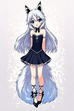 Flat Chest kitsune princess wearing pettiskirt dress and heels 