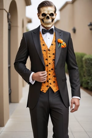 Skull and Jack-o'-lantern Print Halloween Tuxedo For Human, 