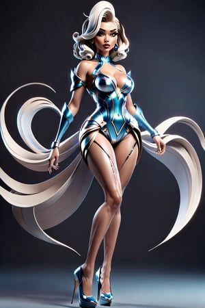 futuristic,3d toon style busty woman wearing Gamurra and high heels 