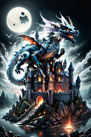 Ghost Dragon flying over dark castle 