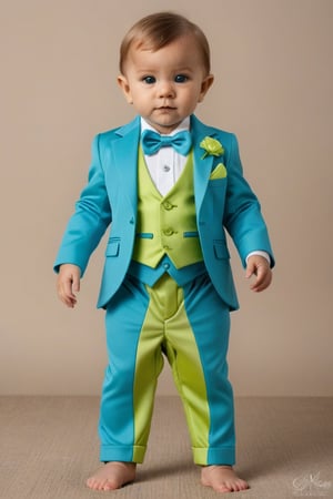  Baby Boy Gentleman teal Blue and lime green Tuxedo