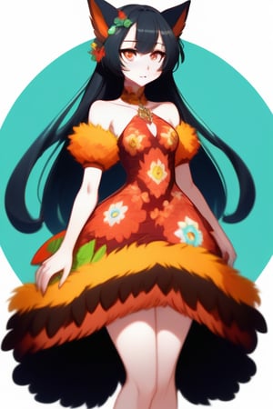 
,A fluffy beast girl covered in soft fur, with Epic dress with petal-like designs)),( red, yellow , lime green and teal Blue mixes dress color),dress multicolored,((detached orange sleeves below the dress)),revealing cutouts,black thigh-highsharp claws and sleek fur. She has a beastly mouth, nose, tail, and fluffy beast ears (no human ears).,((Epic dress with petal-like designs)),(orange and red mixes dress color),dress multicolored,ahegao,disgusted face