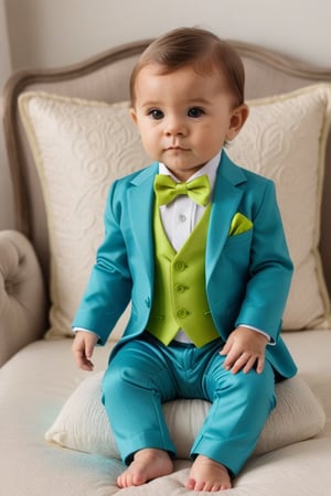  Baby Boy Gentleman teal Blue and lime green Tuxedo