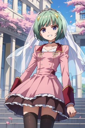 score_9,score_8_up,score_7_up,source_anime,BREAK
1girl, solo,
Anju, green hair, short hair, blue eyes, hair ornaments,choker, heart choker, school uniform, brown skirt, black thighhighs,
wedding dress, pink dress, smile,