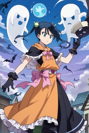 score_9,score_8_up,score_7_up,source_anime,BREAK
1girl, solo,
Hibachi, blue hair, twintails, short hair, green eyes,
ghost,black cat,frilled dress,orange dress,black dress,multicolored clothes,cloak,silk,floating object,eushully,liselle,long hair,black hair,blue eyes,looking down,stirring,mismatched legwear,long skirt,attack,orange 