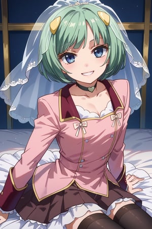 score_9,score_8_up,score_7_up,source_anime,BREAK
1girl, solo,
Anju, green hair, short hair, blue eyes, hair ornaments,choker, heart choker, school uniform, brown skirt, black thighhighs,
wedding dress, pink dress, smile,