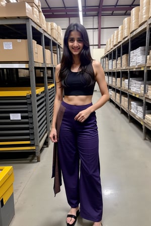 Lovely cute hot Disha patani, acute an Instagram model 22 years old, full-length, long blonde_hair, black hair, no smiley face, winter,standing on a In the schematic factory , Selfie with friends,Indian, wearing a purple color Churidar, black Lengis pants 